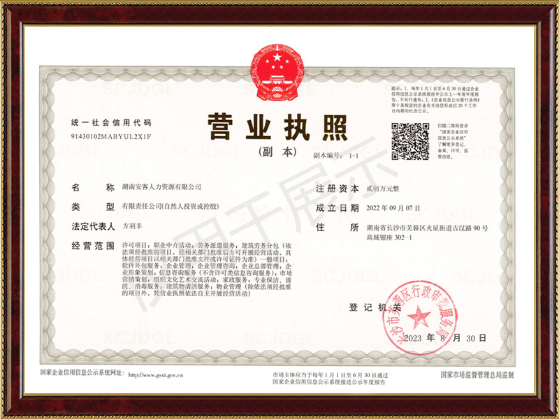 安客人力營業執照